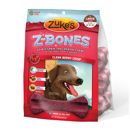 Zukes Z-Bones Clean Cherry Berry Large Dental Chews 6 Pack