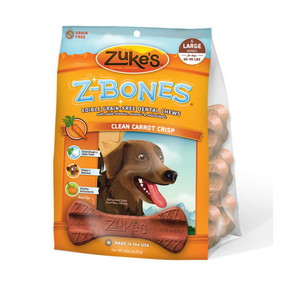 Zukes Z-Bones Clean Carrot Crunch Large Dental Chews 6 Pack