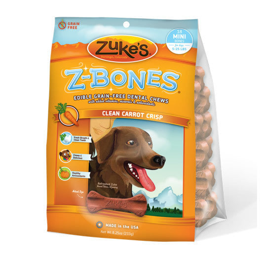 Zukes Z-Bones Clean Carrot Crunch Mini Dental Chews 18 Pack