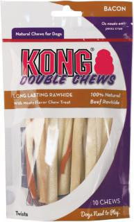 Kong Double Chews Bacon Twist Sticks Small 10 Pack Rawhide