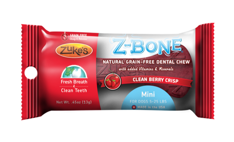 Zukes Z-Bones Clean Cherry Berry Mini Dental Chew 1 Pack