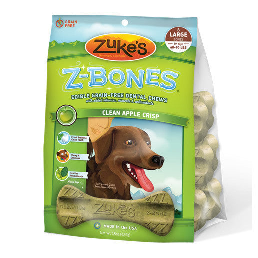 Zukes Z-Bones Clean Apple Crisp Large Dental Chew 6 Pack