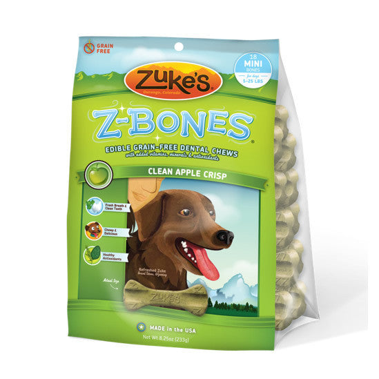 Zukes Z-Bones Clean Apple Crisp Mini Dental Chew 18 Pack