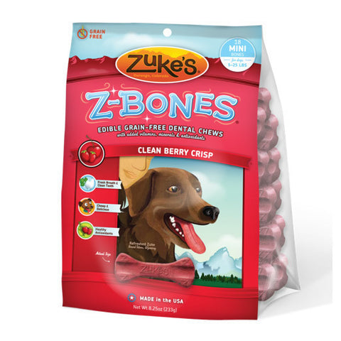 Zukes Z-Bones Clean Cherry Berry Mini Dental Chews 18 Pack