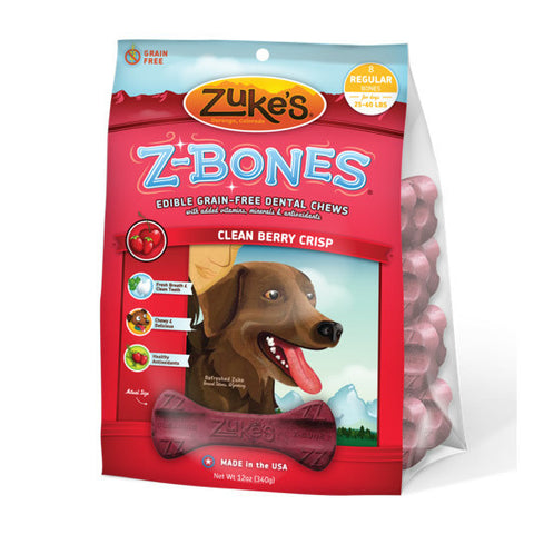 Zukes Z-Bones Clean Cherry Berry Regular Dental Chews 8 Pack