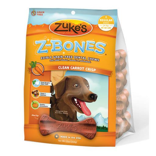Zukes Z-Bones Clean Carrot Crunch Regular Dental Chews 8 Pack