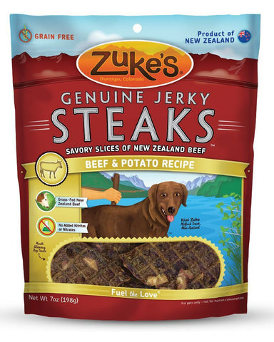Zukes Genuine Jerky Steaks Beef & Potato 7oz Dog Treats