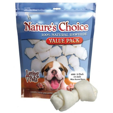 Loving Pets Natures Choice 3-4 Inch Rawhide Bones Value 12 Pack