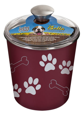 Loving Pets Bella Bowl Treat Container Merlot Red