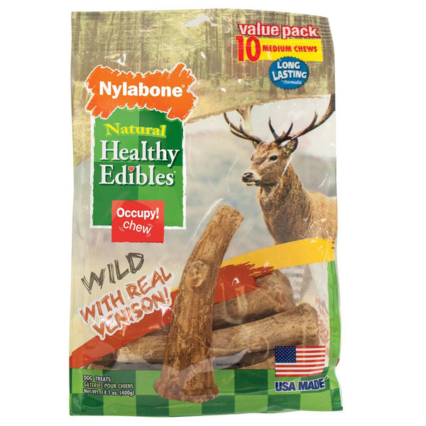 Nylabone Healthy Edibles Medium Venison Antler 10 Pack Treat Bones