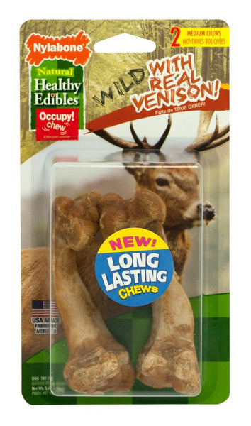 Nylabone Healthy Edibles Wild Venison Dog Treat Bones 2 Pack Medium