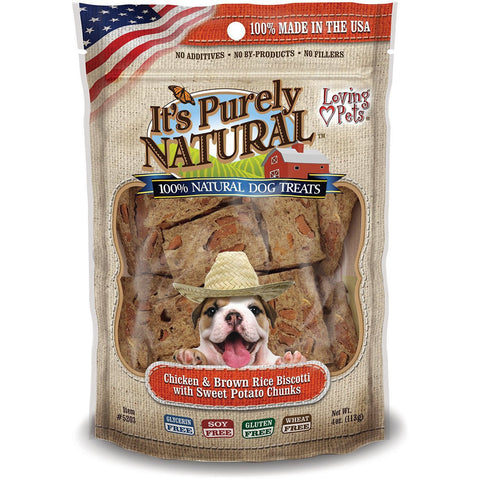 Loving Pets Purely Chicken Brown Rice Biscotti with Sweet Potato Chunks 4oz