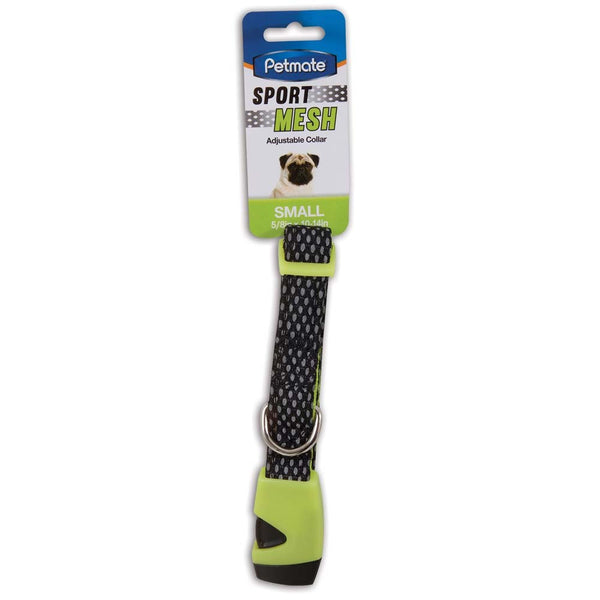 Petmate Black And Lime Mesh Sport Reflective Collar 1in x 16-26in