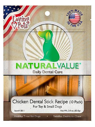 Loving Pets Natural Value Chicken Dental Stick Recipe Mini 3oz Bag