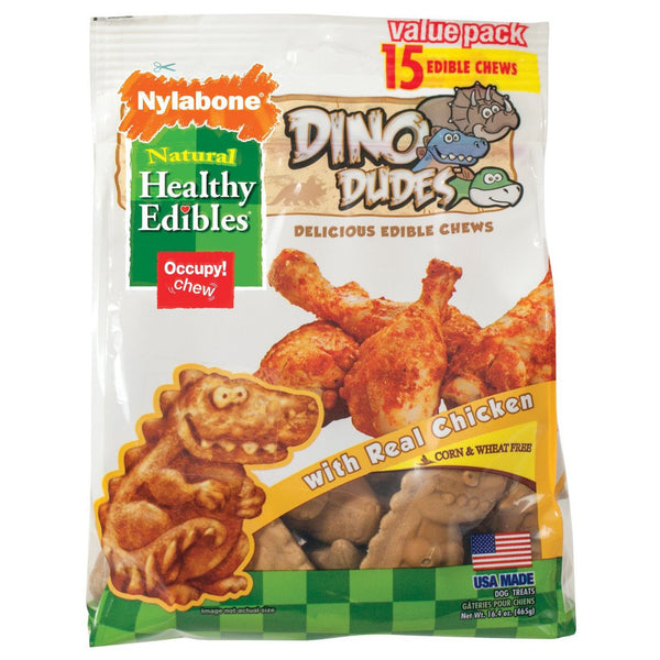 Nylabone Healthy Edibles Chicken Dino Dudes 15 Pack Dog Chews