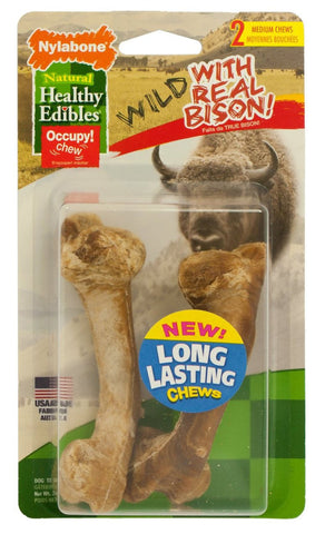 Nylabone Healthy Edibles Wild Bison Dog Treat Bones 2 Pack Medium