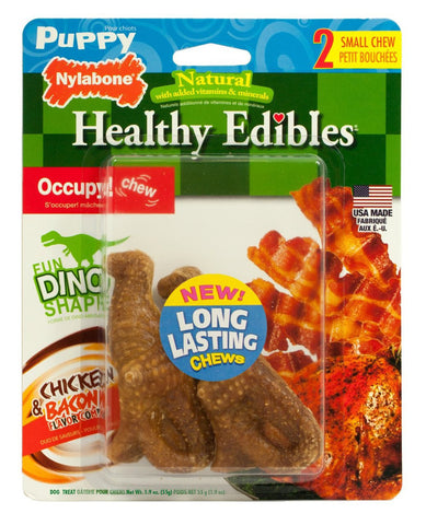 Nylabone Healthy Edibles Puppy Dinosaur TRex Twin Pack Bacon And Chicken Small