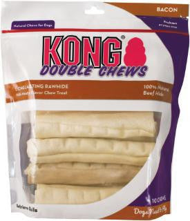 Kong Double Chews Bacon Medium 10 Pack Rawhide Rolls