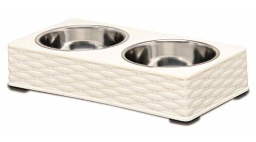 Loving Pets Wicker Double Diner Bowl Medium Ivory