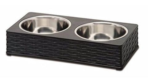 Loving Pets Wicker Double Diner Bowl Medium Black