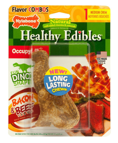 Nylabone Healthy Edibles Dinosaur TRex Bacon And Beef Medium