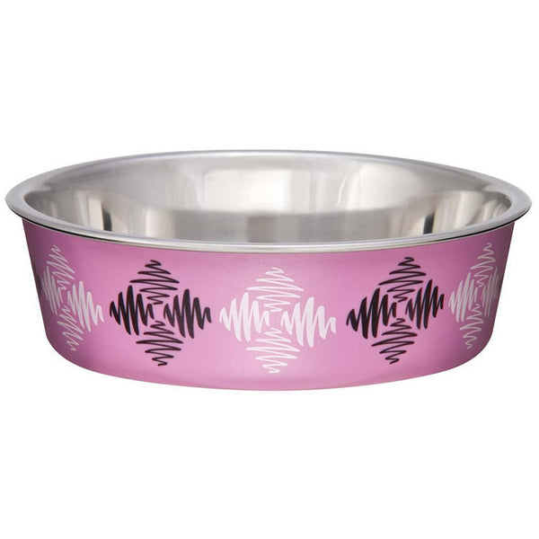 Pink Argyle Stainless Steel Bella Dog Bowl