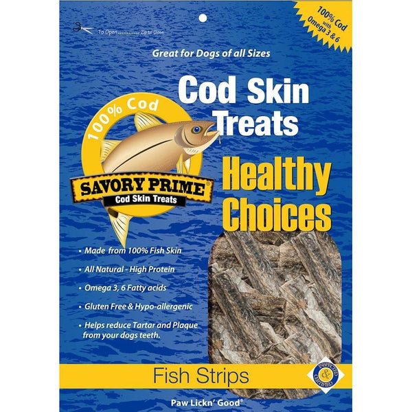 Savory Prime 100% Cod Skin Fish Strips Dog Treats 8oz