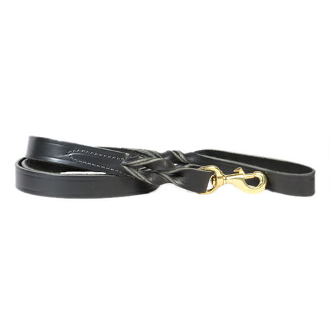 Classic Black Leather 6 Foot Dog Lead With Braid