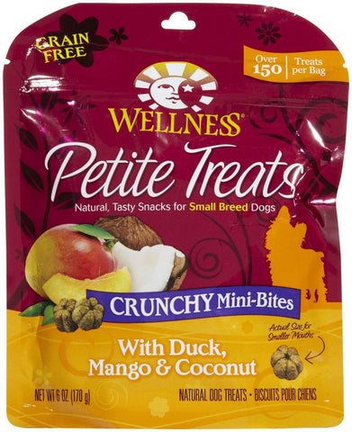 Wellness Grain-Free Petite Treats Crunchy Mini-Bites Duck Mango & Coconut Dog Treats