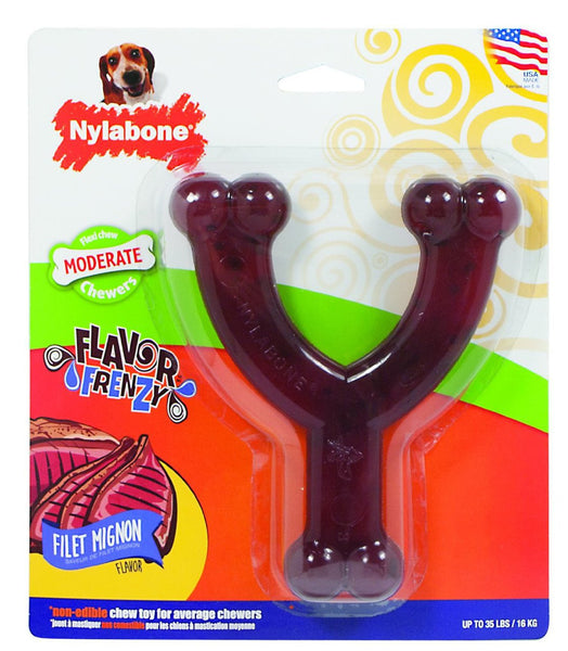 Nylabone Flavor Frenzy Flexi Chew Wishbone Filet Mignon Flavor Wolf